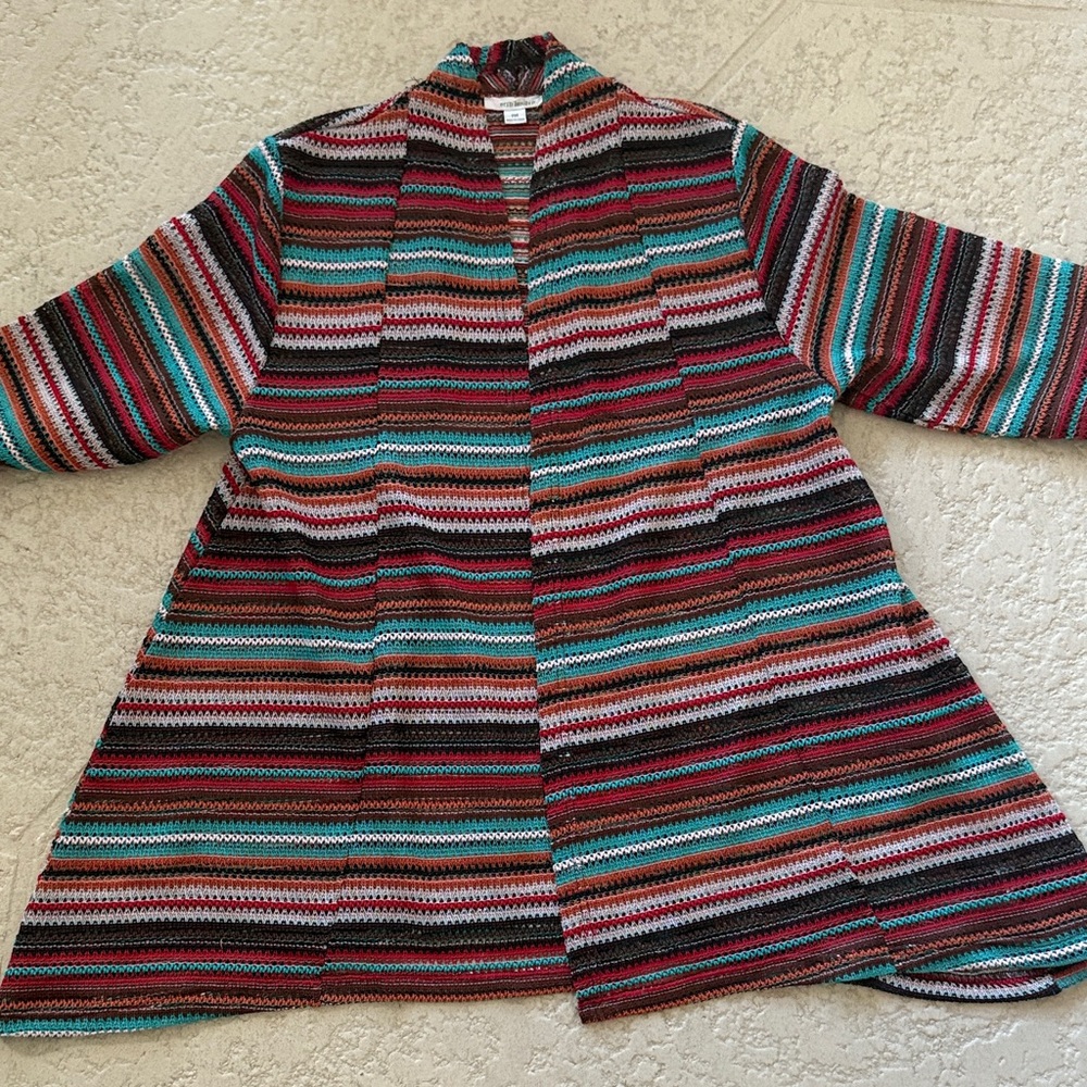 Erin London Multicolor Open Front Striped Cardigan